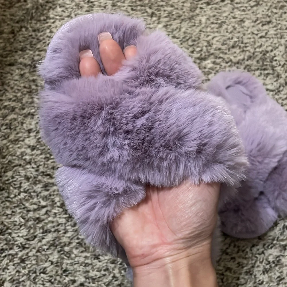 Cat and Jack Kids Faux Fur Slippers - Lavender